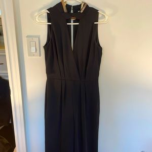 Elegant black Reiss jumpsuit with gold neck chain detail size 2